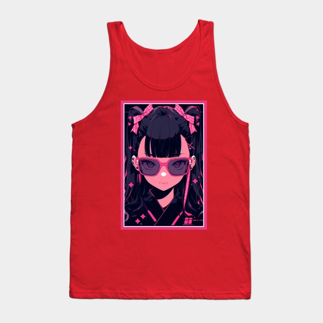 Aesthetic Anime Girl Pink Rosa Black | Quality Aesthetic Anime Design | Premium Chibi Manga Anime Art Tank Top by AlNoah